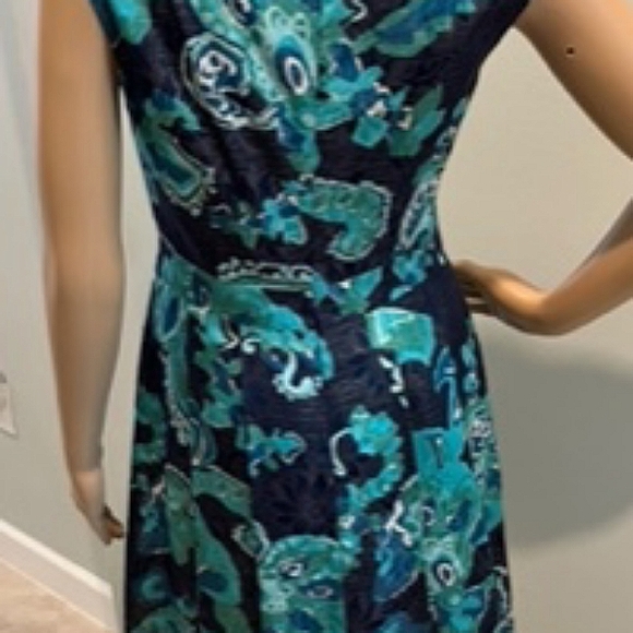 Tory Burch Black, Blue & Teal Sleeveless Silk Blend Fit & Flare Dress Si… - Picture 5 of 16